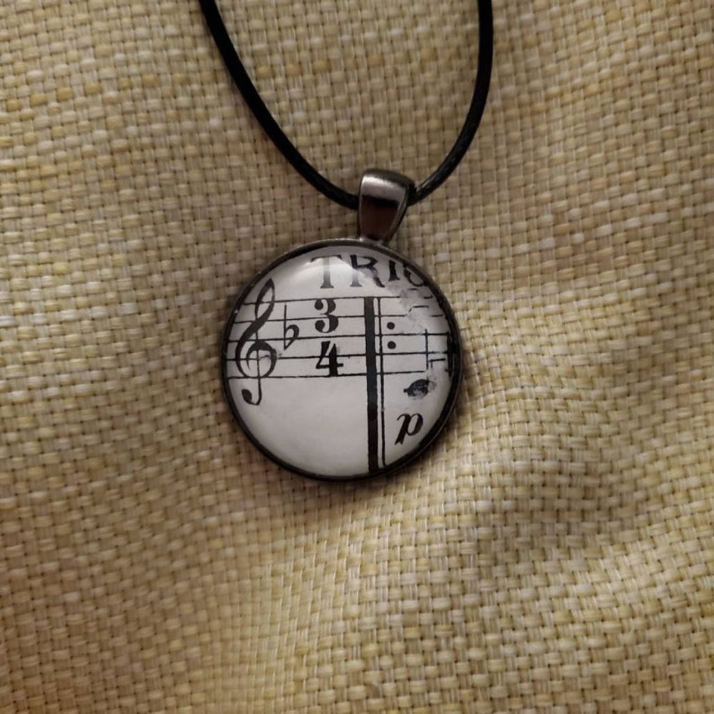 Music Notes Glass Cabochon Pendant - Handmade